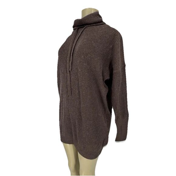 Prana Small Womens Sweater Tunic Cowl Drawstring Neck Wool Blend Brown K10-15 - Picture 2 of 11